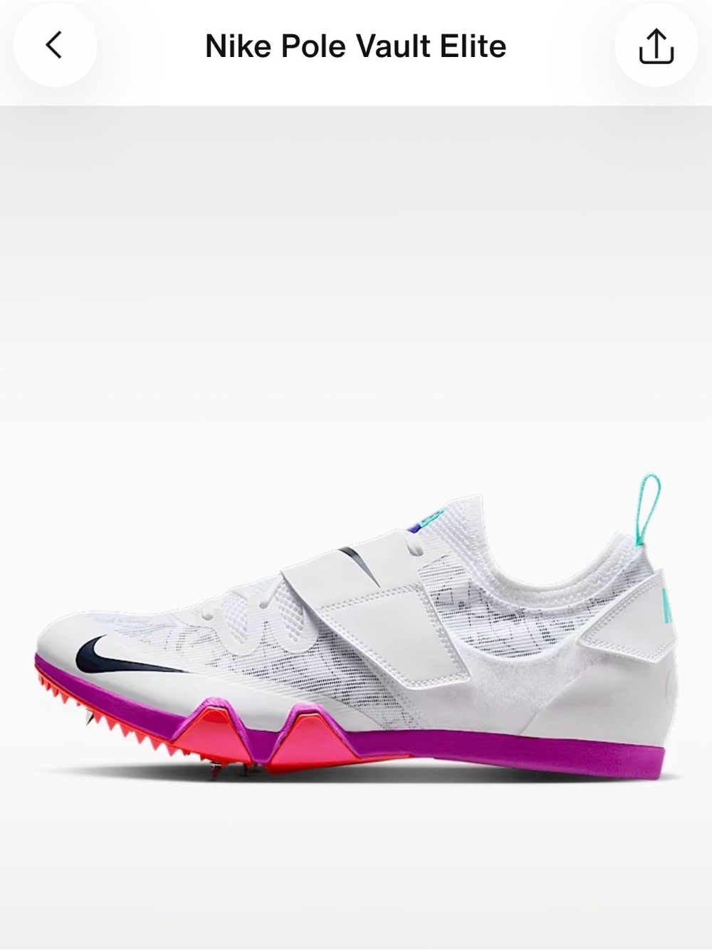Nike White Pole Vault Spikes with Pink & Purple Accents